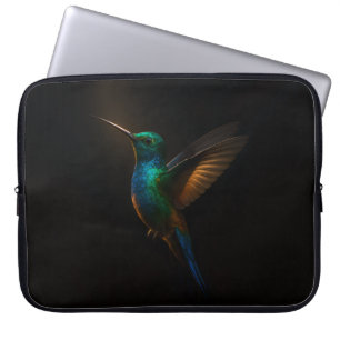 Zwarte Luxe Laptophoes, Kolibrie in vlucht Laptop Sleeve