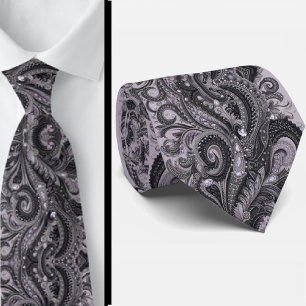 Zwarte Luxe Lavendel Paisley Diamanten Heren Das