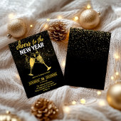 Zwarte luxe Nieuwjaarsfeest met gouden glitter   Kaart