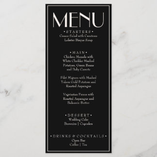 Zwarte Luxe Retro Bruiloft met Fijne Crème Kleur Menu