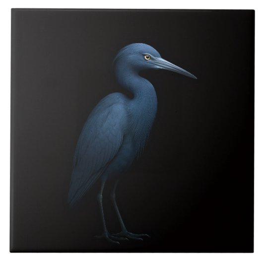 Zwarte Luxe-tegel met Kleine Blauwe Reiger Tegeltje (Voorkant)
