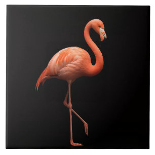 Zwarte Luxe-tegel met roze flamingo tropische voge Tegeltje