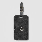 Zwarte luxe textuur met witte glitterspatronen bagagelabel (Voorkant (verticaal))