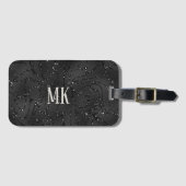 Zwarte luxe textuur met witte glitterspatronen bagagelabel (Voorkant (horizontaal))