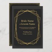 Zwarte luxe uitnodiging met gouden accenten (Voorkant / Achterkant)