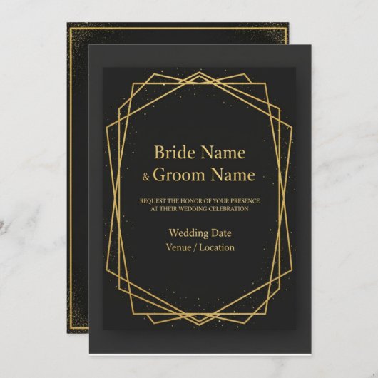 Zwarte luxe uitnodiging met gouden accenten (Voorkant / Achterkant)