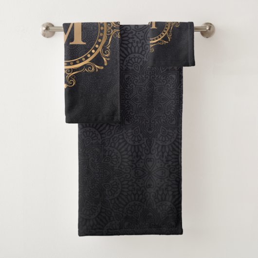 Zwarte Luxekonmonogram ornamental mandala Bad Handdoek (Insitu)