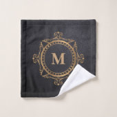 Zwarte Luxekonmonogram ornamental mandala Bad Handdoek (Wasdoekje)