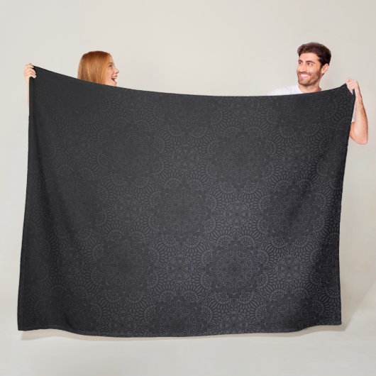 Zwarte Luxekornamental mandala Fleece Deken (In situ)