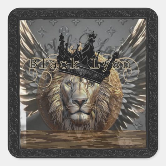 Zwarte Lyon baars Vierkante Sticker (Voorkant)