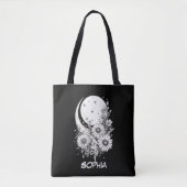 Zwarte maan en bloemen aangepast met naam tote bag (Voorkant)