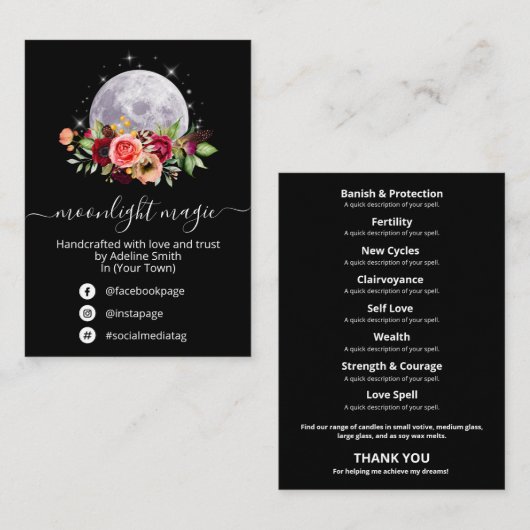 Zwarte Maan En Sterren Toverpot En Kit Visitekaartje (Voorkant / Achterkant)