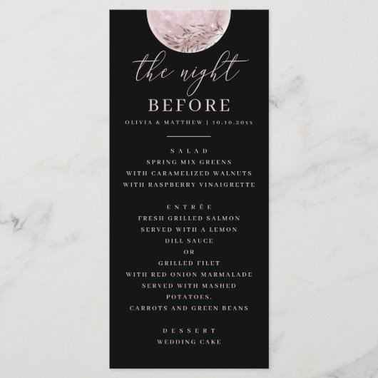 Zwarte maan repetitie diner | De avond ervoor Menu (Voorkant)