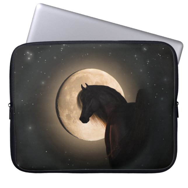 Zwarte Maan Schijn Paard Laptop Hoes (Voorkant)