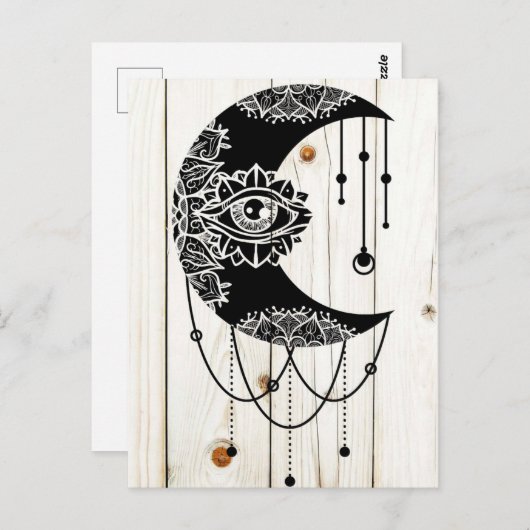  zwarte-maanoog mandala gevlekte houten planken briefkaart (Voorkant / Achterkant)