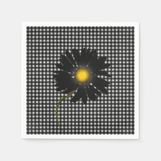 zwarte madeliefje op gingham achtergrond servet (Voorkant)