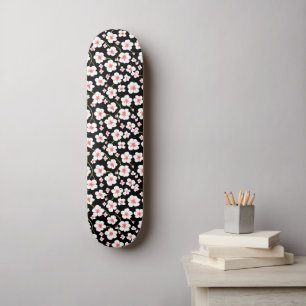 Zwarte Madeliefjes Bloemig Schattig Vintage Patroo Persoonlijk Skateboard