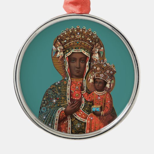 Zwarte Madonna en kerstversiering voor kinderen Metalen Ornament (Voorkant)