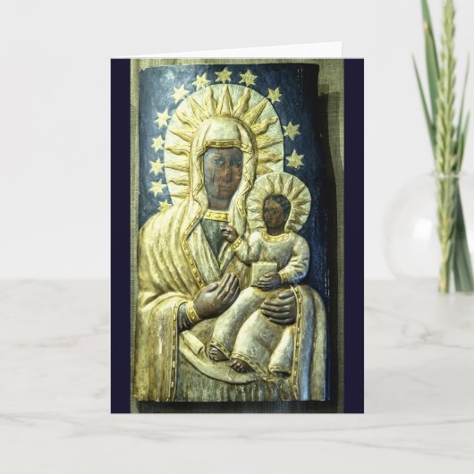 Zwarte Madonna Hout Carving Christmas Stamp Feestdagen Kaart (Voorkant)