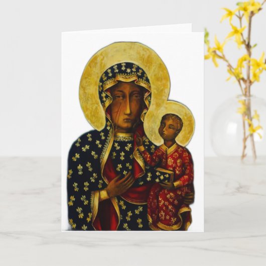 Zwarte Madonna van Częstochowa Kaart (Gele Bloem)