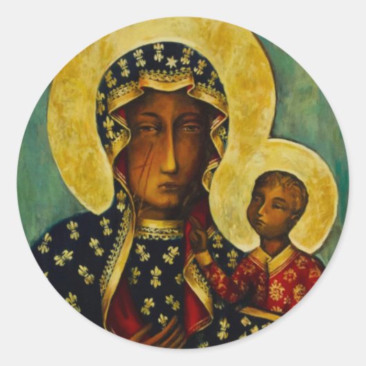 Zwarte Madonna van Częstochowa Ronde Sticker (Voorkant)