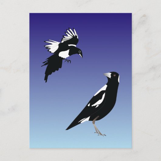 Zwarte magaartvogels op blauwe achtergrond briefkaart (Voorkant)