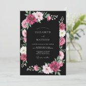 Zwarte Magenta Ranunculus Eucalyptus Bruiloft Kaart (Staand voorkant)