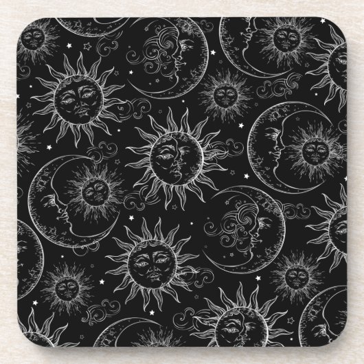 Zwarte Magic Celestial Sun & Moon Bier Onderzetter (Voorkant)