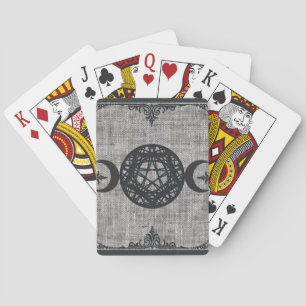 Zwarte Magie Drievoudige Maan Pentagram Vintage Wi Pokerkaarten