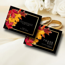Zwarte magie ontmoet rustieke gouden herfstbruilof bedankkaart