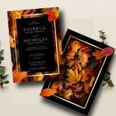 Zwarte magie ontmoet rustieke gouden herfstbruilof kaart