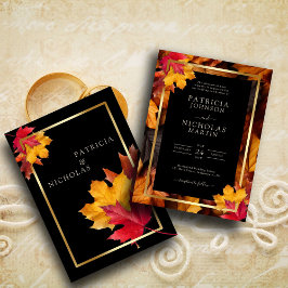 Zwarte magie ontmoet rustieke gouden herfstbruilof kaart