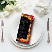 Zwarte magie ontmoet rustieke gouden herfstbruilof programmakaart