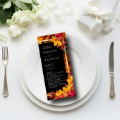 Zwarte magie ontmoet rustieke gouden herfstbruilof programmakaart