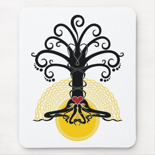 Zwarte magische boom met rood hart erop muismat (Voorkant)