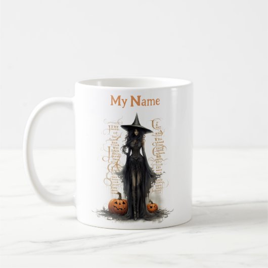 Zwarte magische heks: Halloween heks Gepersonalise Koffiemok (Links)