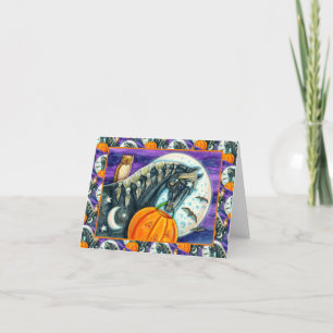 ZWARTE MAGISCHE HORSE, OWL, JACK O LANTERN & SKULL FEESTDAGEN KAART