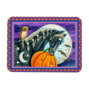 ZWARTE MAGISCHE HORSE, OWL, JACK O LANTERN & SKULL MAGNEET