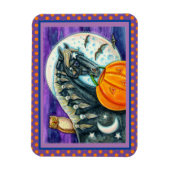 ZWARTE MAGISCHE HORSE, OWL, JACK O LANTERN & SKULL MAGNEET (Verticaal)