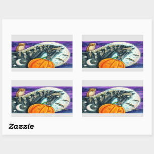 ZWARTE MAGISCHE HORSE, OWL, JACK O LANTERN & SKULL RECHTHOEKIGE STICKER
