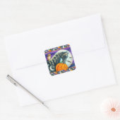 ZWARTE MAGISCHE HORSE, OWL, JACK O LANTERN & SKULL VIERKANTE STICKER (Envelop)