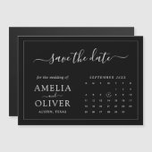 Zwarte magneetkalender minimalistisch save the dat magnetische uitnodiging (Voorkant / Achterkant)