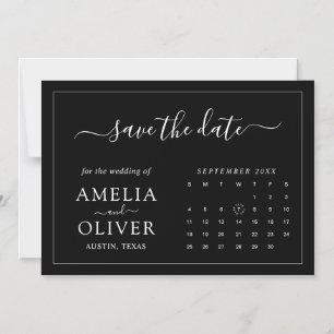 Zwarte magneetkalender minimalistisch save the dat magnetische uitnodiging