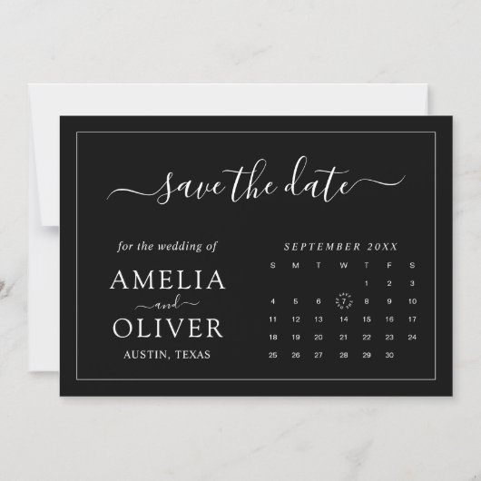 Zwarte magneetkalender minimalistisch save the dat magnetische uitnodiging (Voorkant)