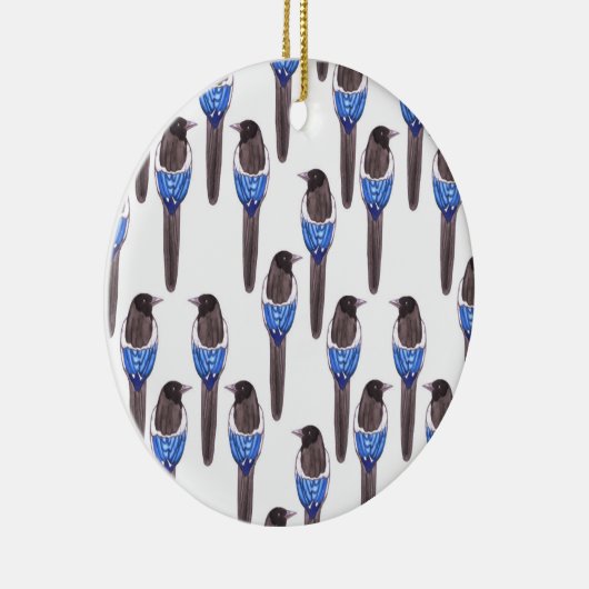Zwarte magpie of Amerikaanse magpie waterverf Keramisch Ornament (Rechts)