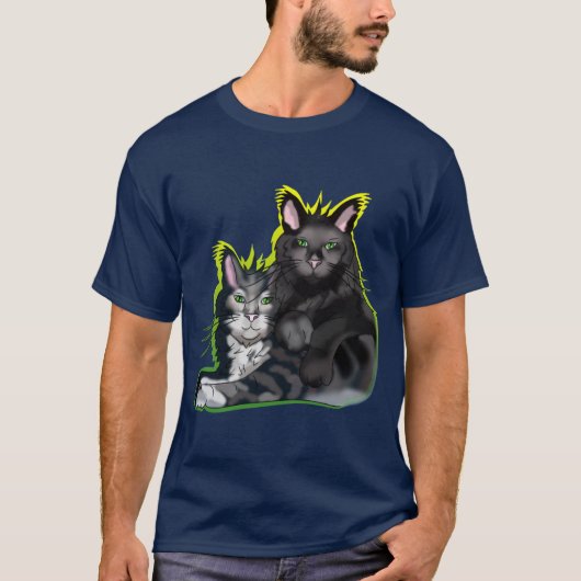 Zwarte maine coon kattenbroertjes met groene ogen t-shirt (Voorkant)