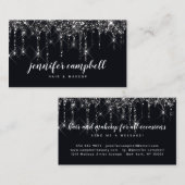 Zwarte make-up artist haarstylist glitter drips visitekaartje (Voorkant / Achterkant)