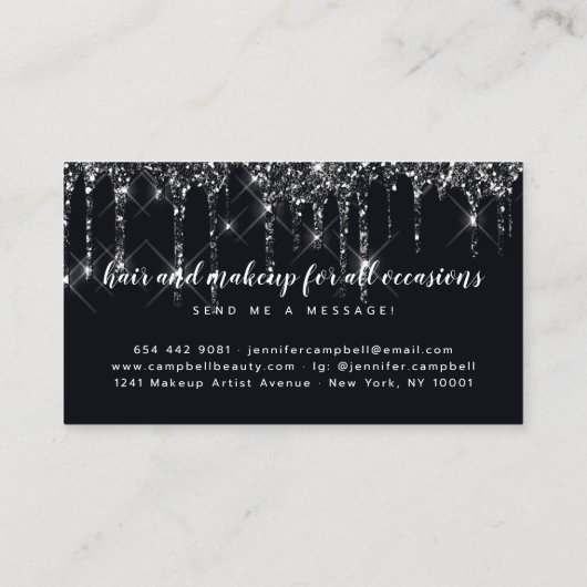 Zwarte make-up artist haarstylist glitter drips visitekaartje (Achterkant)