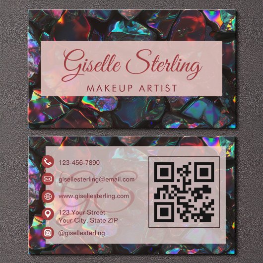 Zwarte make-up artist Opal Gemstone QR-code Visitekaartje