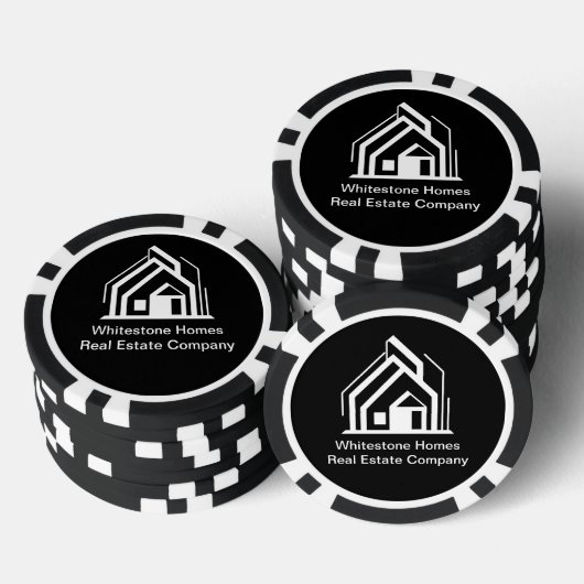 Zwarte makelaar onroerend goed bedrijf poker chips (Opstapeling)